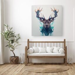 Warren Reed - Designer Stag Face Splashart Canvas in White - Size: w10 inch x h10 inch - thumbnail 3