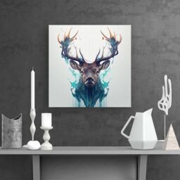 Warren Reed - Designer Stag Face Splashart Canvas in White - Size: w10 inch x h10 inch - thumbnail 2
