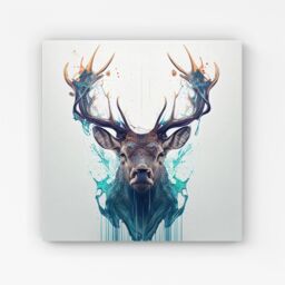 Warren Reed - Designer Stag Face Splashart Canvas in White - Size: w10 inch x h10 inch - thumbnail 1
