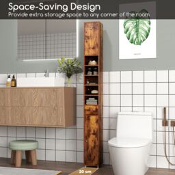 Gymax Silm Bathroom Tall Cabinet Narrow Linen Tower With 2 Door & 1 Drawer in Light Brown - thumbnail 5