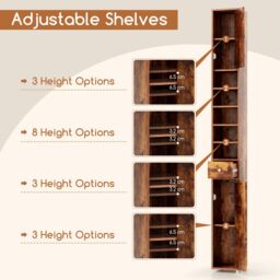 Gymax Silm Bathroom Tall Cabinet Narrow Linen Tower With 2 Door & 1 Drawer in Light Brown - thumbnail 3