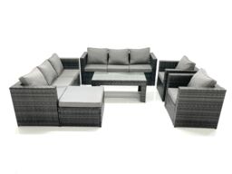 Fimous Rattan Garden Furniture Sofa Set with Coffee table Armchair Big Footstool Dark Grey Mixed - thumbnail 2
