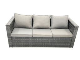 Fimous Rattan Garden Furniture Sofa Set with Coffee table Armchair Big Footstool Dark Grey Mixed - thumbnail 3