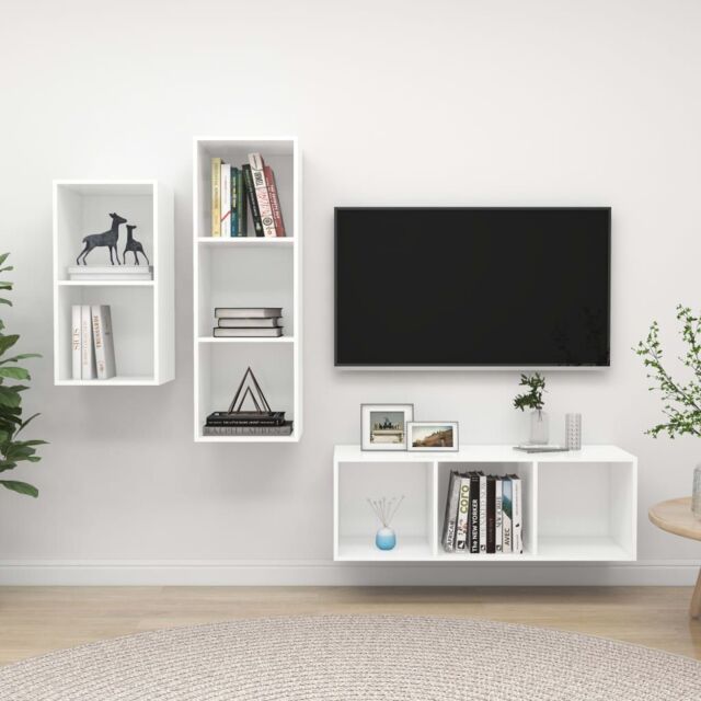 Berkfield Home 3 Piece TV Cabinet Set White Engineered Wood - image 1