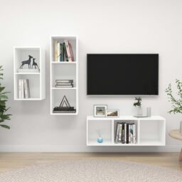 Berkfield Home 3 Piece TV Cabinet Set White Engineered Wood - thumbnail 1