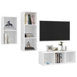 Berkfield Home 3 Piece TV Cabinet Set White Engineered Wood - thumbnail 3