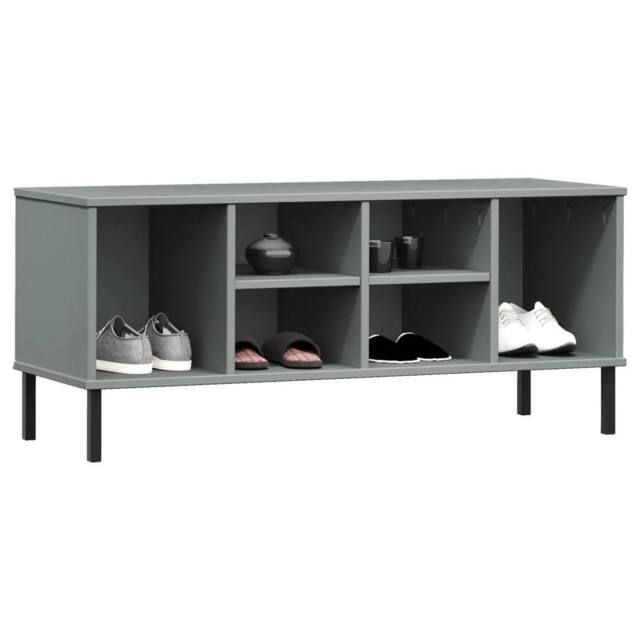 Berkfield Home Shoe Rack with Metal Legs Grey 106x35x45 cm Solid Wood OSLO - Size: 106 x 35 x 45 cm - image 1