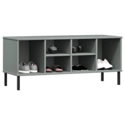 Berkfield Home Shoe Rack with Metal Legs Grey 106x35x45 cm Solid Wood OSLO - Size: 106 x 35 x 45 cm - thumbnail 1