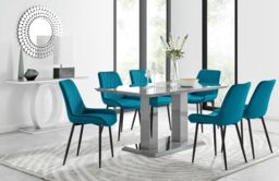 FurnitureboxUK Imperia 6 Grey Dining Table & 6 Pesaro Black Leg Chairs in Blue - thumbnail 1