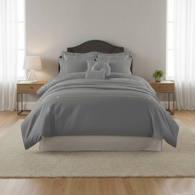Snug City Luxury Embroidered Duvet Cover Set Bedding with Matching Accessories in Silver - Size: Single - image 1