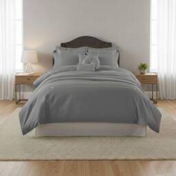 Snug City Luxury Embroidered Duvet Cover Set Bedding with Matching Accessories in Silver - Size: Single