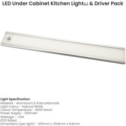 Loops 1x 305mm Rechargeable Kitchen Cabinet Strip Light & Auto PIR On/Off - Natural White LED - thumbnail 5