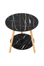 Living and Home Double-Tier Round Wooden Side Table， 50cm W x 50cm D x 50cm H in Black - Size: 50 cm W x 50 cm D x 50 cm H - thumbnail 4