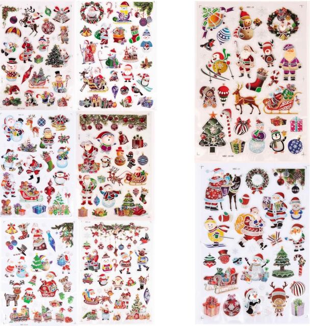 Shatchi 3D Christmas Window Stickers Metallic Colourful - 8 Assorted Sheets Christmas Snowflakes Sticker Christmas Scene, PVC - image 1