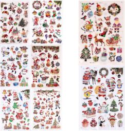 Shatchi 3D Christmas Window Stickers Metallic Colourful - 8 Assorted Sheets Christmas Snowflakes Sticker Christmas Scene, PVC - thumbnail 1
