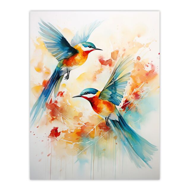 "Artery8 Aerial Ballet Watercolour Artwork Bright Bold Birds In Flight Large Wall Unframed Art Poster Print Thick Paper 18X24 Inch - Size: W18"" x H24""" - image 1