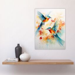 "Artery8 Aerial Ballet Watercolour Artwork Bright Bold Birds In Flight Large Wall Unframed Art Poster Print Thick Paper 18X24 Inch - Size: W18"" x H24""" - thumbnail 4