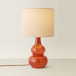 ValueLights Maguire Natural Linen Shade Burnt Orange Glass Table Lamp & Bulb - thumbnail 6