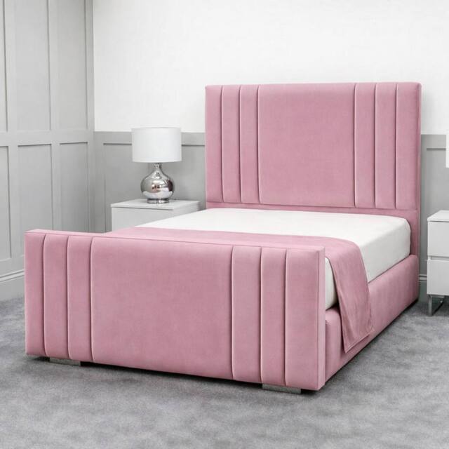 Living Comfort Bedz Canberra Plush Velvet Upholstered Bed Slatted Base - 48Inch Headboard in Pink - Size: Single - image 1