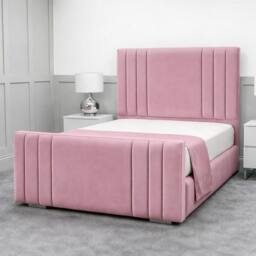 Living Comfort Bedz Canberra Plush Velvet Upholstered Bed Slatted Base - 48Inch Headboard in Pink - Size: Single - thumbnail 1