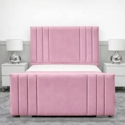 Living Comfort Bedz Canberra Plush Velvet Upholstered Bed Slatted Base - 48Inch Headboard in Pink - Size: Single - thumbnail 2