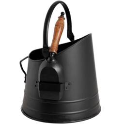Hill Interiors Black Coal Bucket With Teak Handle Shovel
