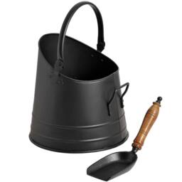 Hill Interiors Black Coal Bucket With Teak Handle Shovel - thumbnail 2