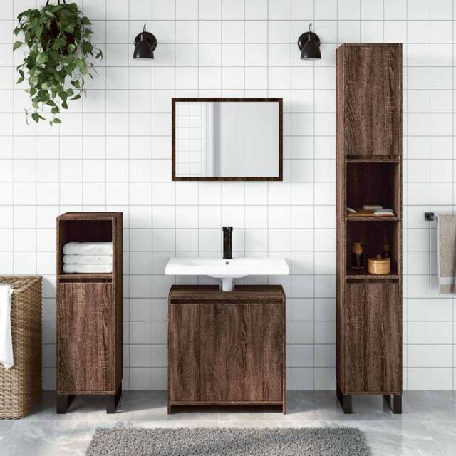 Berkfield Home Spacious 2 Piece Bathroom Furniture Set Brown Oak Engineered Wood - image 1