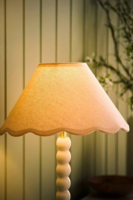 ValueLights Florie Natural Linen Small Taper Scallop Pastel Trim Lamp Shade & Bulb in Cream - image 1