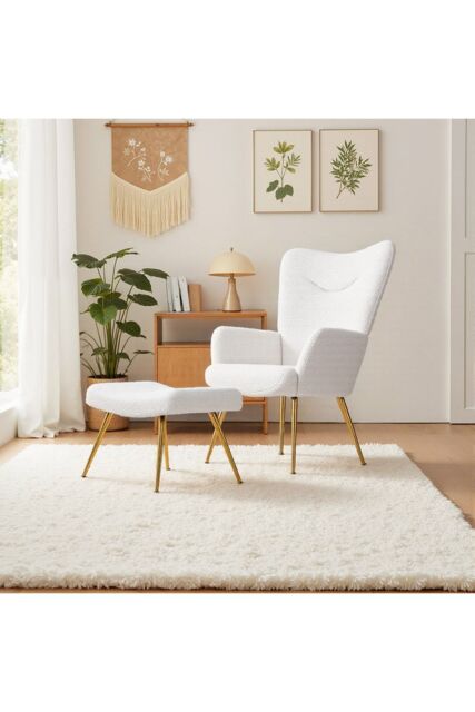 Living and Home Accent Chair with Footstool Set in White - image 1
