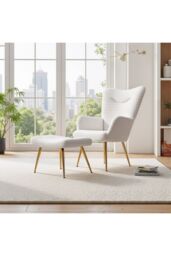 Living and Home Accent Chair with Footstool Set in White - thumbnail 2