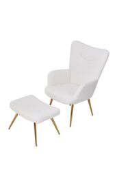Living and Home Accent Chair with Footstool Set in White - thumbnail 4