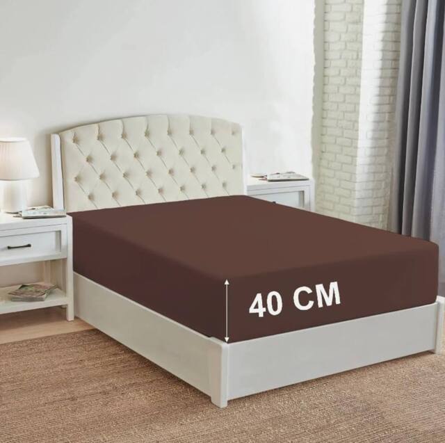 "Homes-Linen 180 Thread Count 16""/40cm Extra Deep Non Iron Fitted Sheet in Chocolate - Size: Single" - image 1