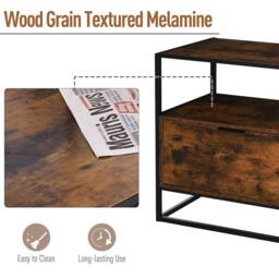 HOMCOM Industrial-Style Side Table with Drawer Open Shelf Steel Frame in Black - thumbnail 6