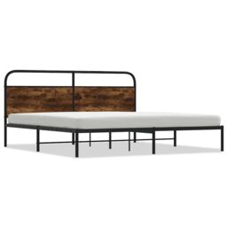 Berkfield Home Metal Bed Frame without Mattress Smoked Oak 183x213 cm in Brown - thumbnail 2