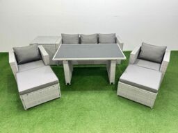 Fimous Patio Garden Furniture Sets with Black Glass Top Dining Table Armchair in Light Grey - thumbnail 1