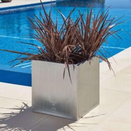 Primrose Zinc Square Outdoor Galvanised Silver Cube Planter Plant Pot 60cm - thumbnail 2