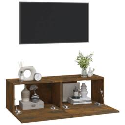 Berkfield Home Wall TV Cabinets 2 pcs Smoked Oak 100x30x30 cm Engineered Wood in Brown - Size: 100 x 30 x 30 cm - thumbnail 4
