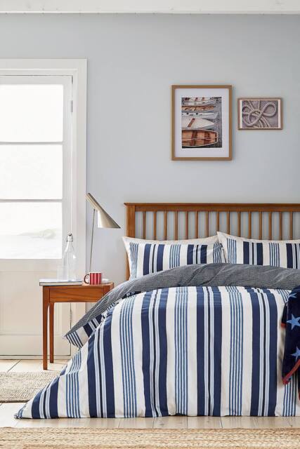 Helena Springfield 'Huntington Stripe' Cotton Duvet Cover Set in Blue - Size: Single - image 1
