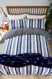 Helena Springfield 'Huntington Stripe' Cotton Duvet Cover Set in Blue - Size: Single - thumbnail 4