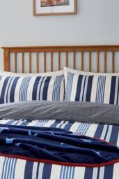 Helena Springfield 'Huntington Stripe' Cotton Duvet Cover Set in Blue - Size: Single - thumbnail 2