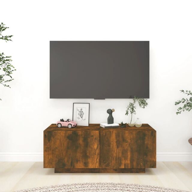 Berkfield Home TV Cabinet Smoked Oak 100x35x40 cm Engineered Wood in Brown - Size: 100 x 35 x 40 cm - image 1
