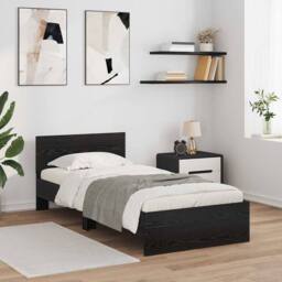 Berkfield Home Bed Frame with Headboard Black Oak 100 x 200 cm Engineered Wood - thumbnail 1
