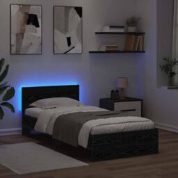 Berkfield Home Bed Frame with Headboard Black Oak 100 x 200 cm Engineered Wood - thumbnail 4