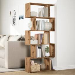 Berkfield Home Room Divider Bookcase 5-Tier Artisan Oak 70x24x161 cm Engineered Wood in Brown - Size: 70 x 24 x 161 cm - thumbnail 4