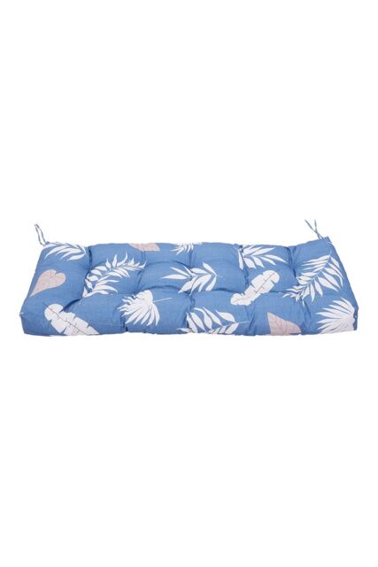 Living and Home 130cm W x 50cm D Waterproof Patio Bench Leaves Print Seat Cushion in Blue - Size: 130 cm W x 50 cm D - image 1