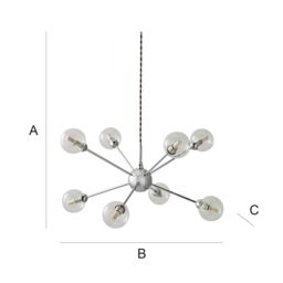 ValueLights Sputnik Adjustable Drop 8 Way Glass Ceiling Pendant Light with Bulbs in Silver - thumbnail 7