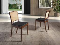 Angel Cerda Rattan & Black Leatherette Dining Chair in Jet Black - thumbnail 3