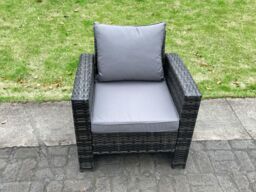 Fimous 5 Seater Outdoor Dark Grey Mixed High Back Rattan Sofa Dining Table Set Garden Furniture Big Footstool - thumbnail 4