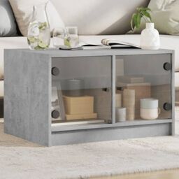 Berkfield Home Coffee Table with Glass Doors Concrete Grey 68x50x42 cm - Size: 68 x 50 x 42 cm - thumbnail 1